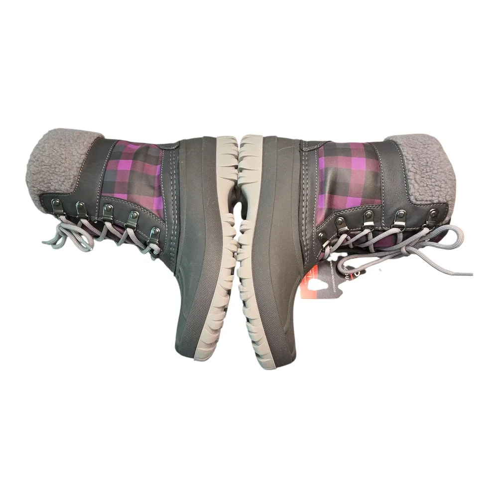 Storm by Cougar Carlisle Waterproof Winter Boots Womens 8 Charcoal Orchid Plaid